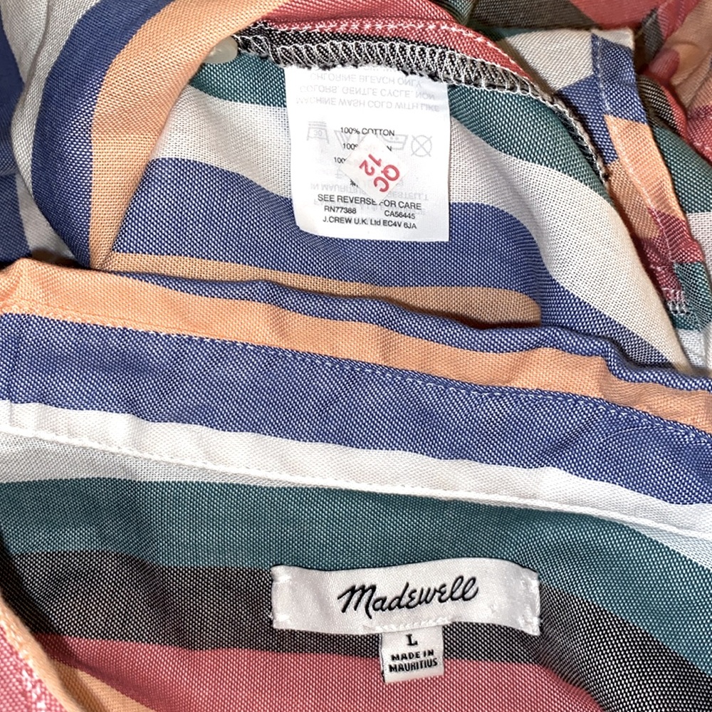 Madewell Rainbow Striped Collared Dolman Sleeve Button-Up Back Coattails Shirt - Picture 10 of 15